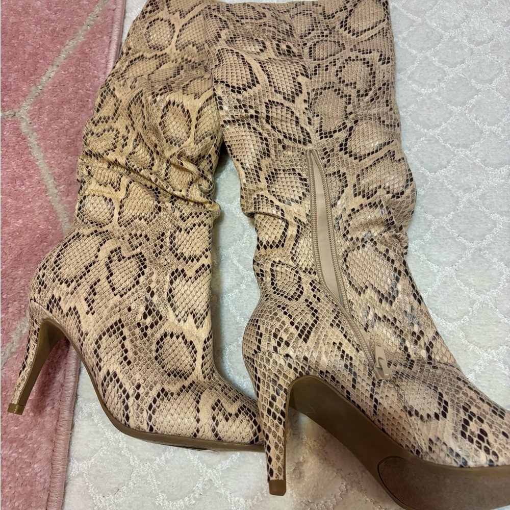 Sugar Beige Snakeskin Heeled Boots